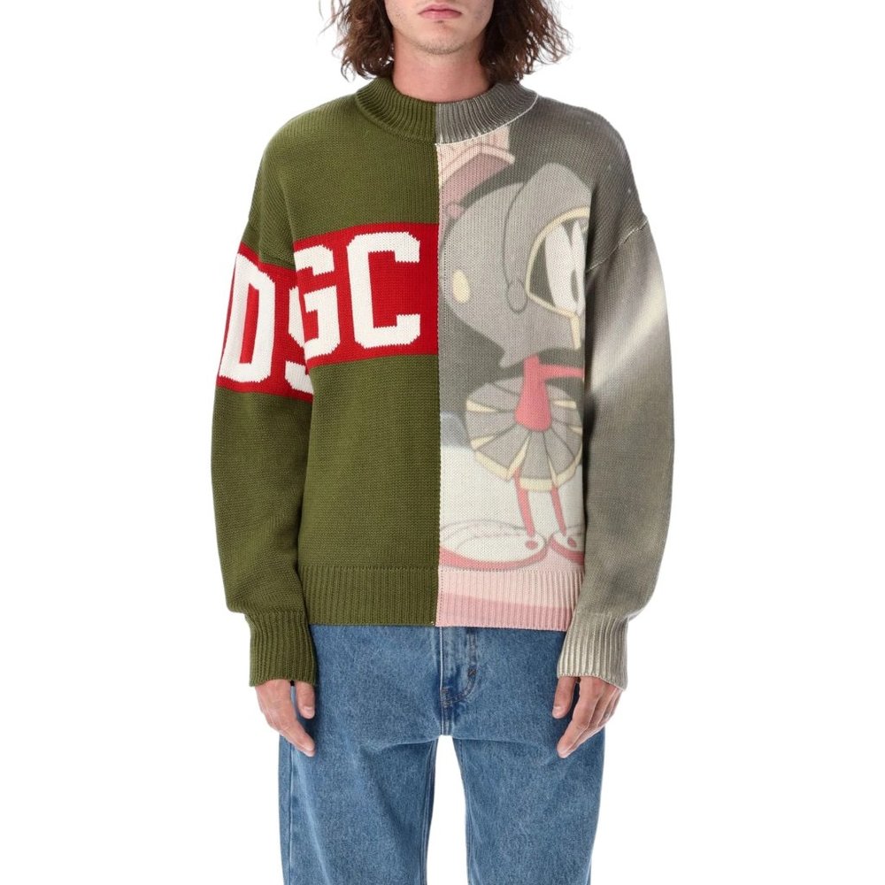 GCDS WOOL LOGO BAND SWEATER MILITARY - M